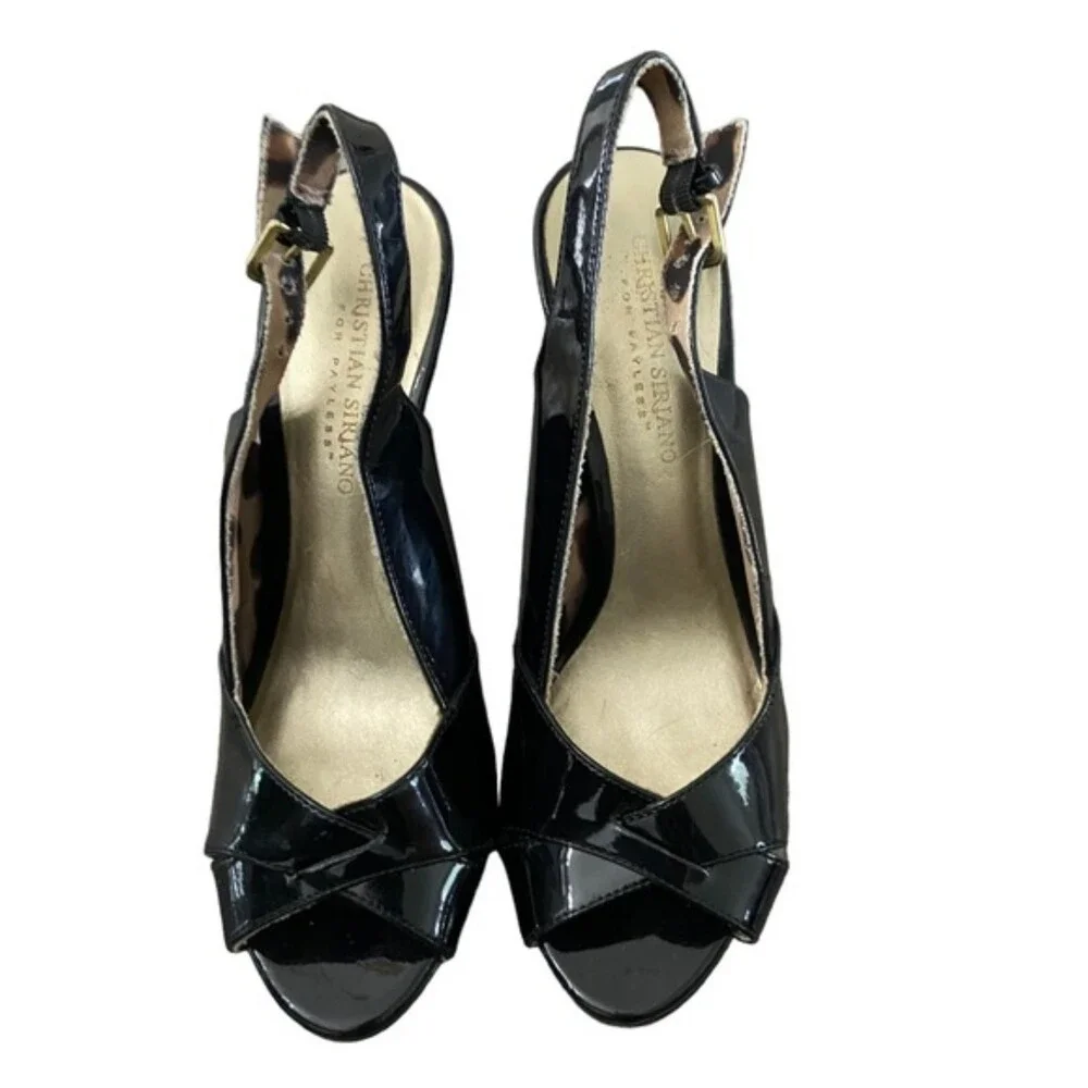 Christian Siriano Patent Peep Toe Sling Back Slight Platform Heel